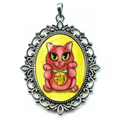 Cameo Necklace - Maneki Neko Protection Cat