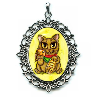 Cameo Necklace - Maneki Neko Wealth Cat