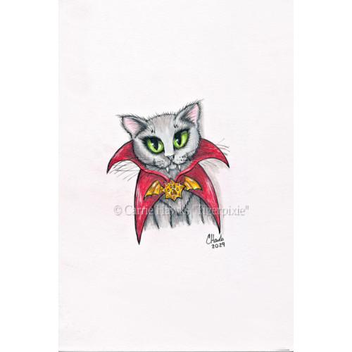 Original - Halloween Mini Cat Vampire (Red Cape)