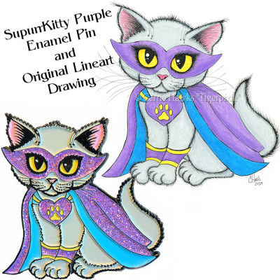 Enamel Pin and Original Set - SupurrKitty Purple